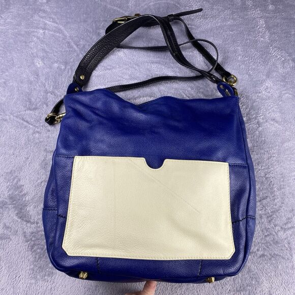 orYANY Adele Blue & Cream Pebbled Leather Bag With Detachable Crossbody Designer - Picture 1 of 9